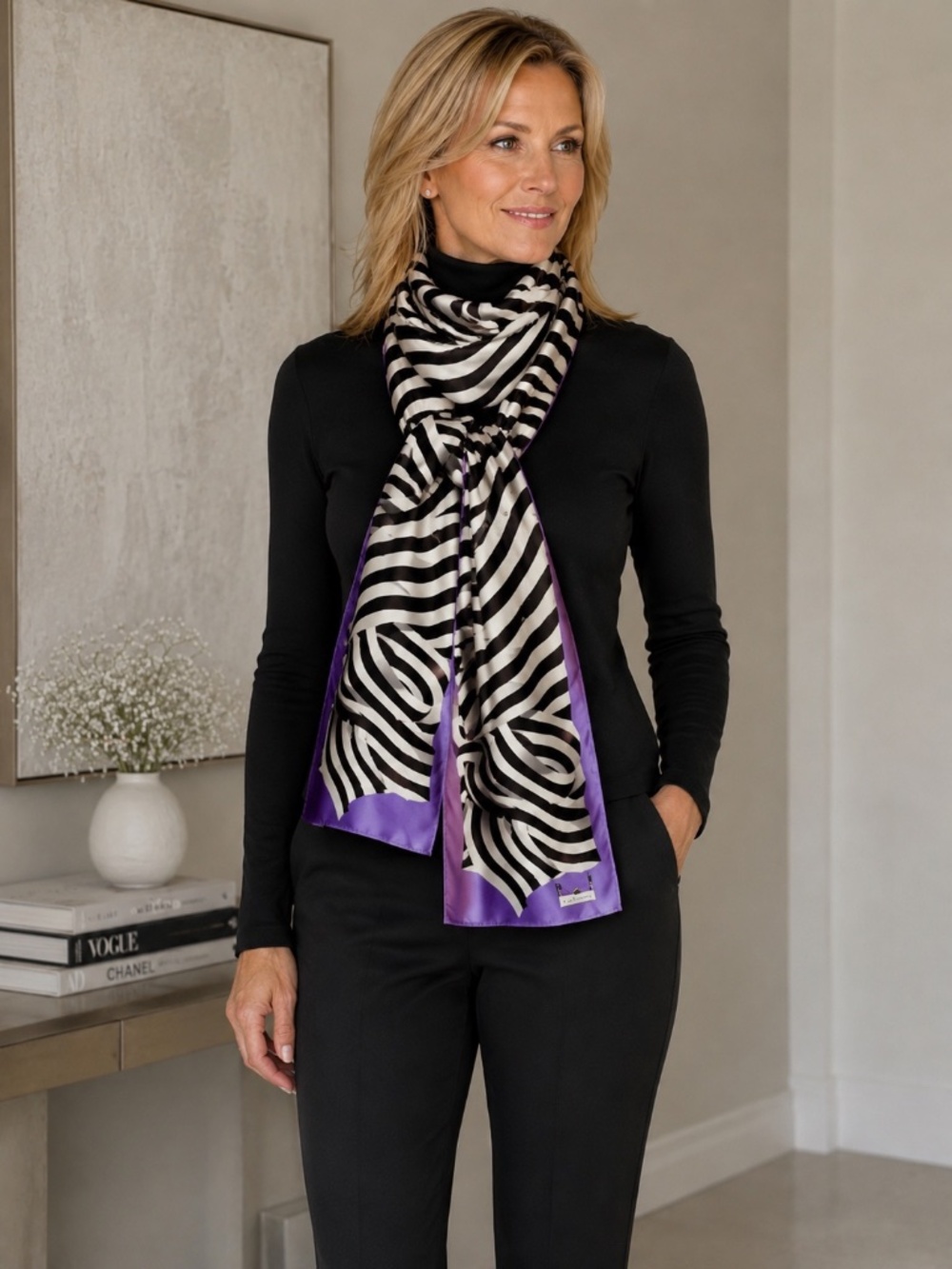 Henri Bendel silk bow scarf zebra print 38 x 72"